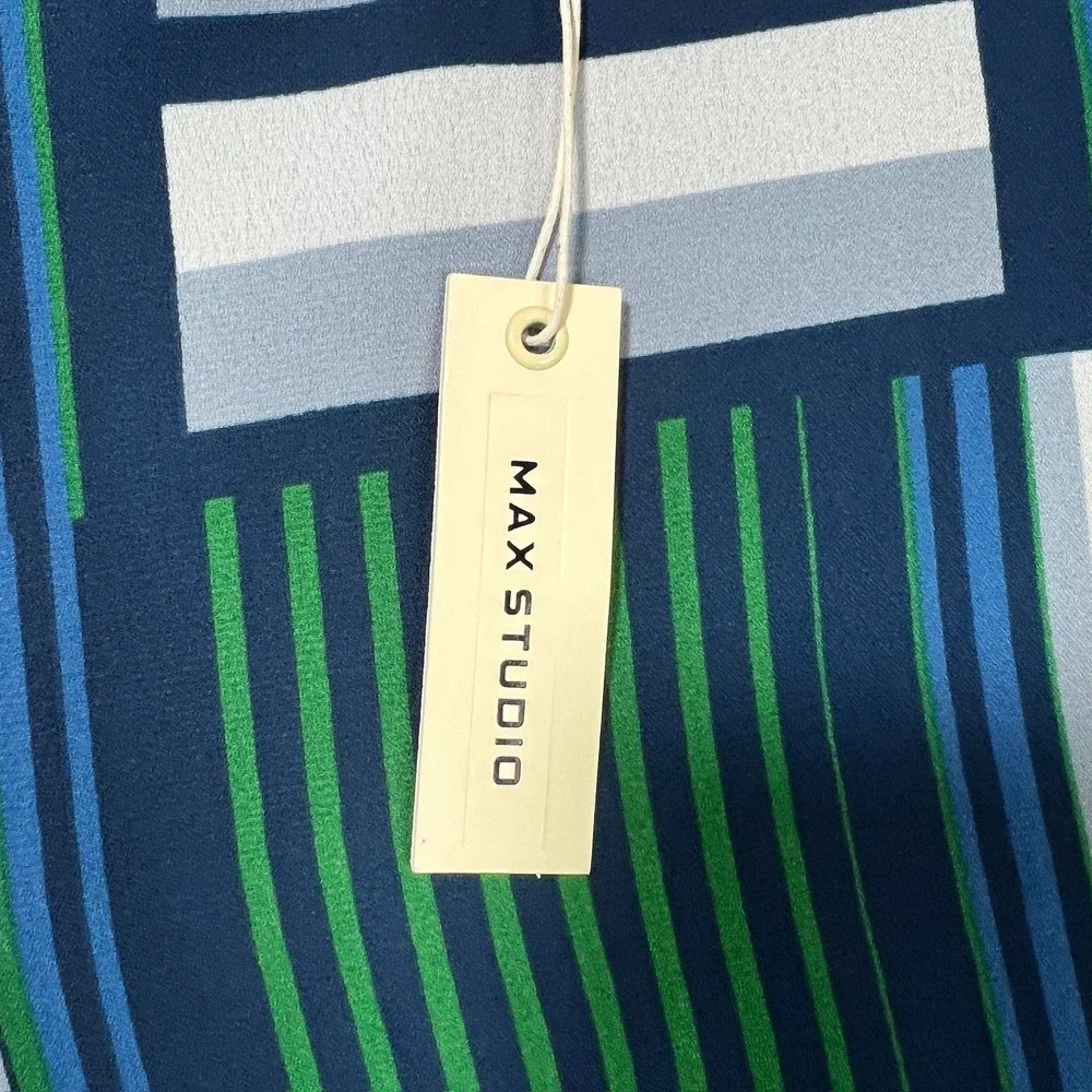 NWT Max Studio Women's Small Blue Green‎ Striped Sleeveless Shift Dress 5904A58